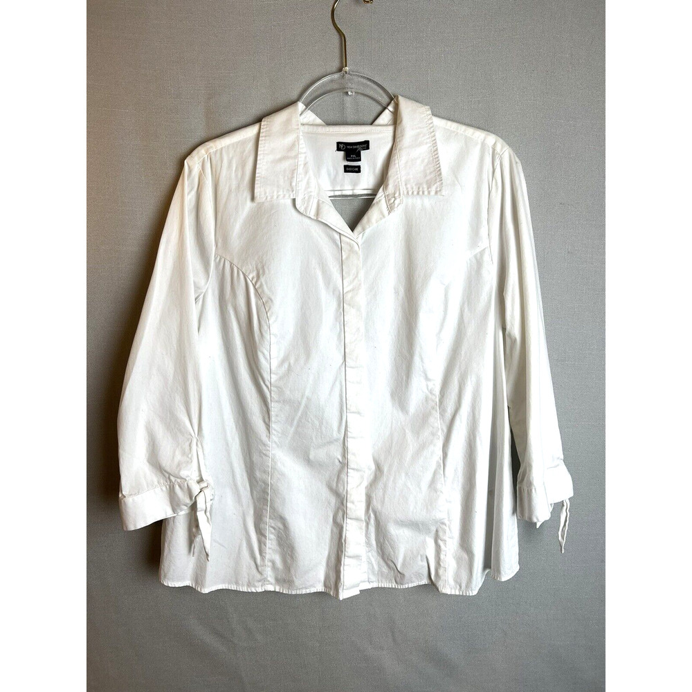 New Directions Button Front Shirt Keyhole Back Women's XLP 3/4 Sleeves White